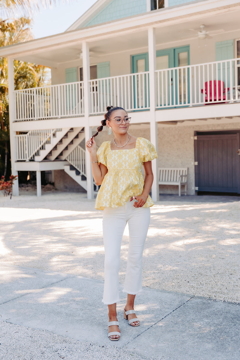 White High Rise Crop Flare