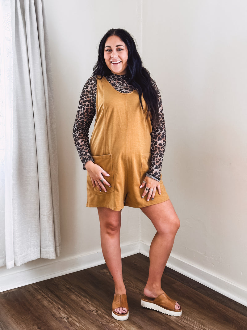 Washed Mocha Romper with Adjustable Buckle Strap