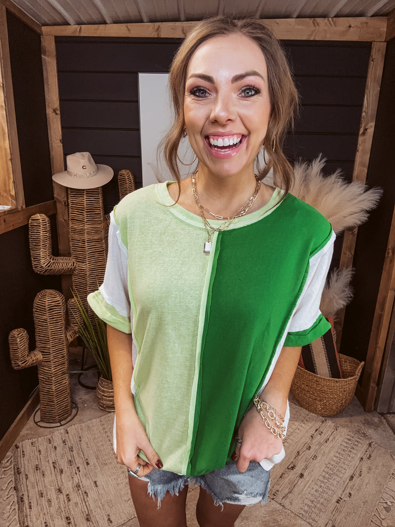 Kelly Green Vertical Colorblock Tee