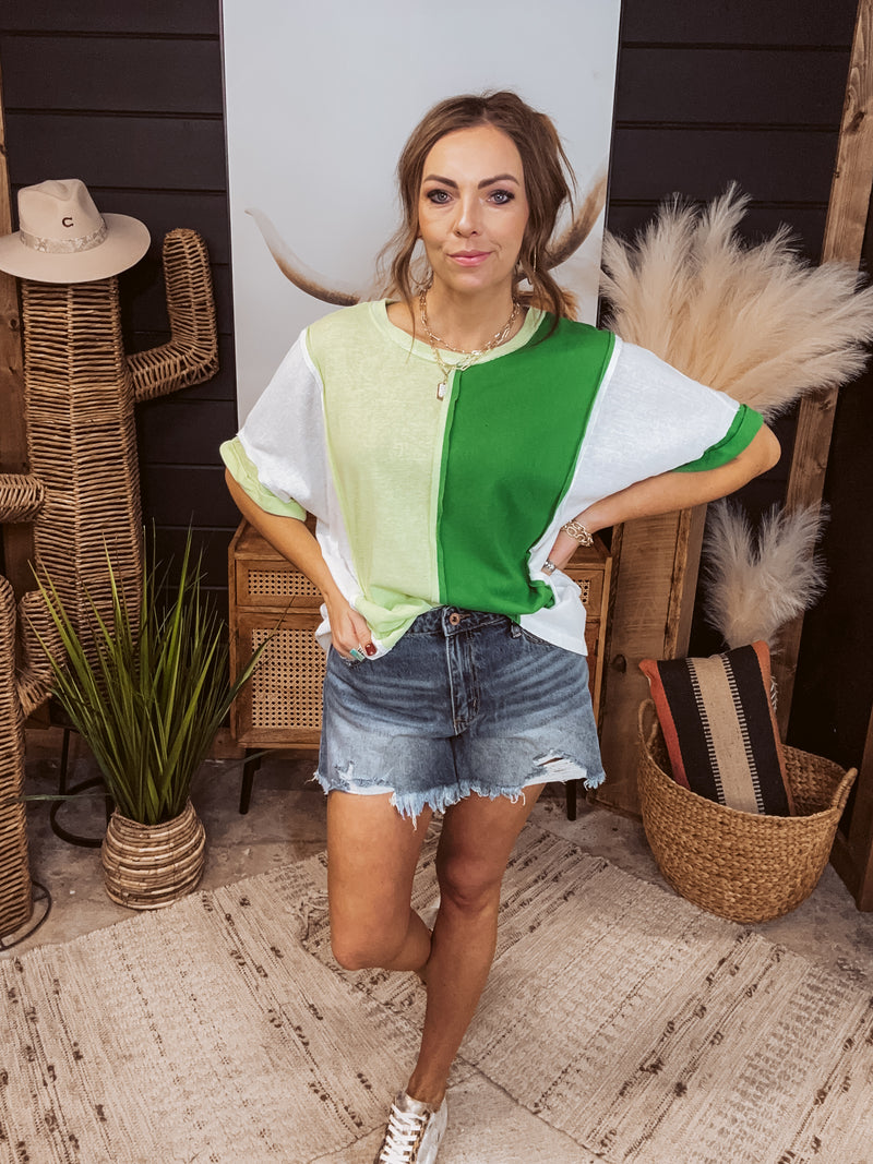 Kelly Green Vertical Colorblock Tee