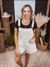 Ecru Denim Shorts Overalls