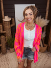 Pink & Orange Checker Open Cardigan