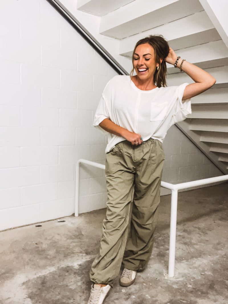 Olive Drawstring Wide Leg Pant