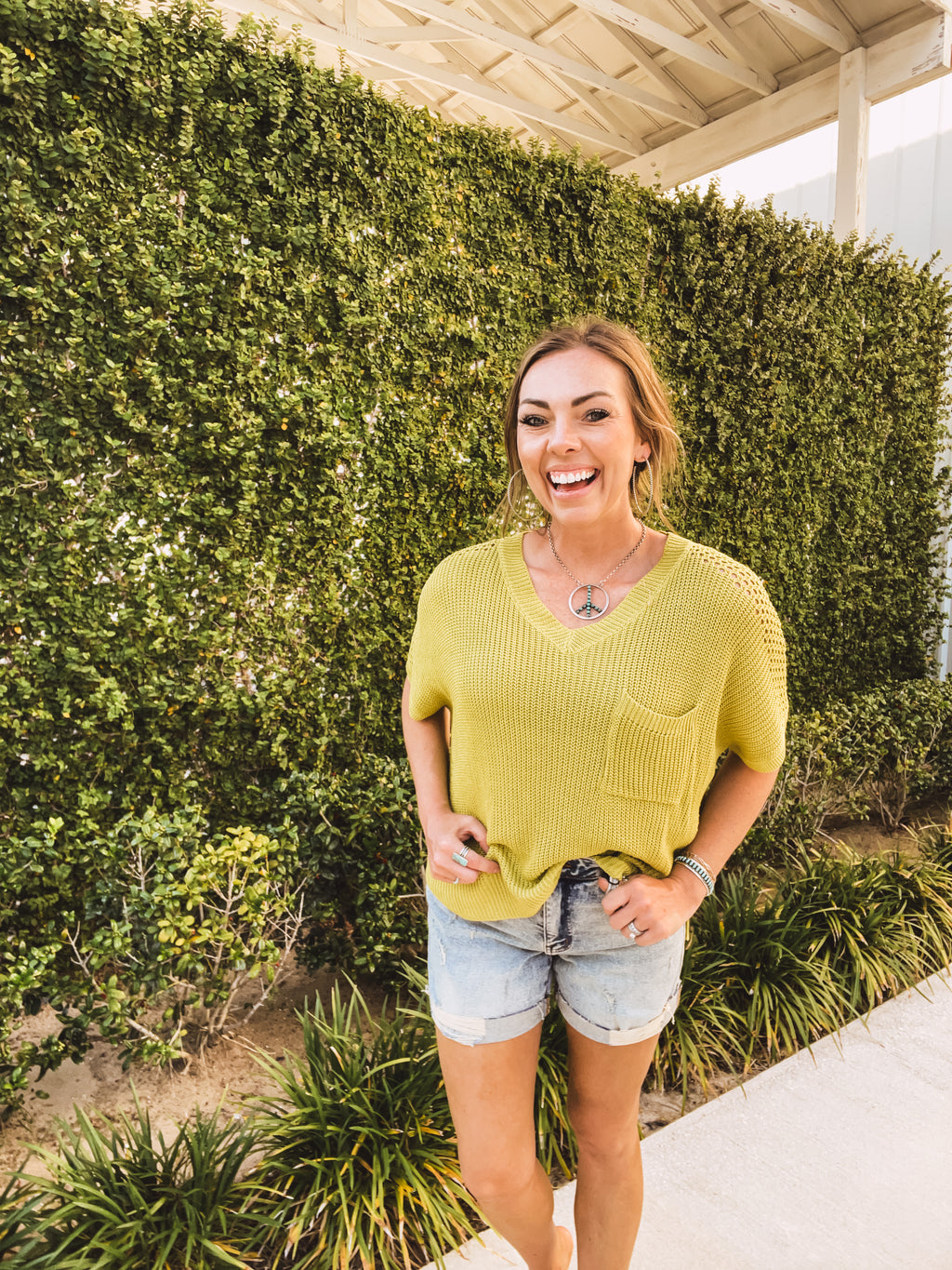 Avocado Crochet Detail Loose Sweater Top