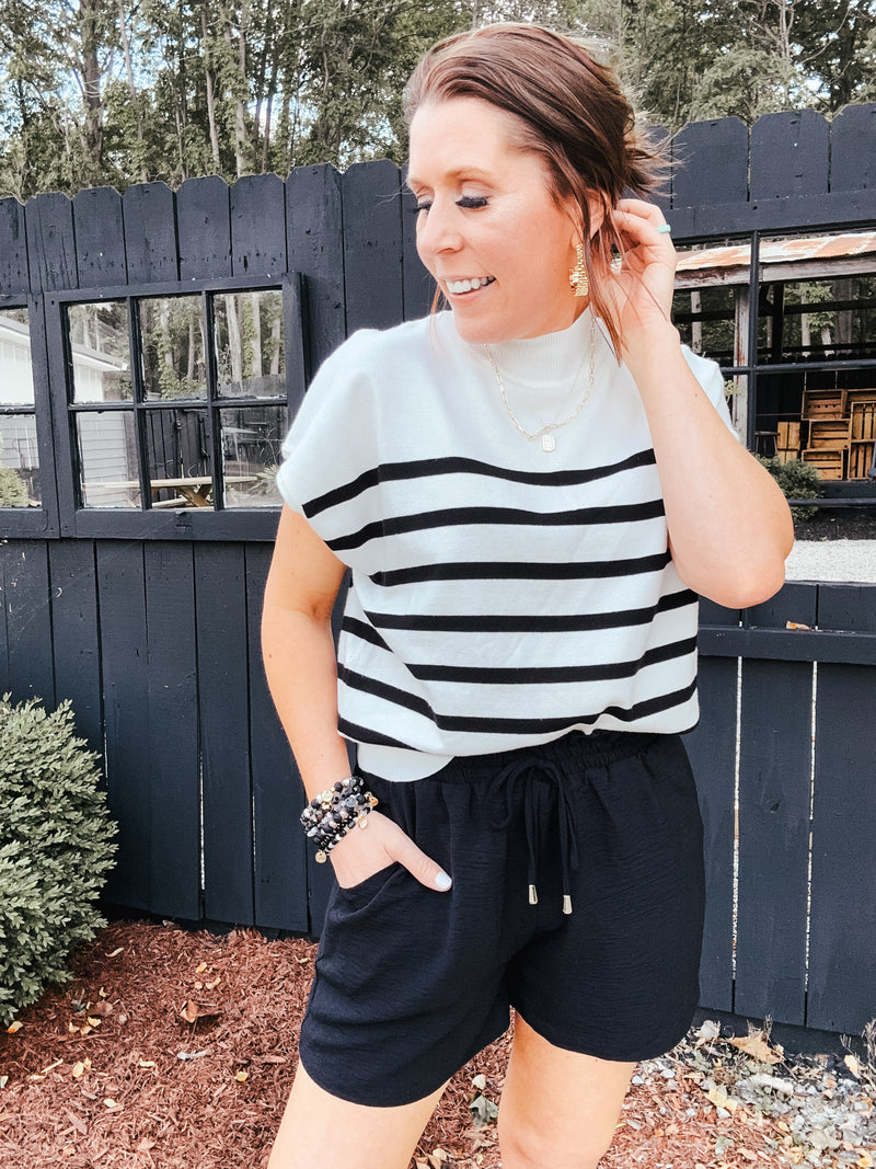 Black & White Stripe Mock Neck Tank Sweater