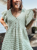 Green Plaid Linen Dress