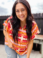 Retro Aztec Pink Combo Short Sleeve Blouse