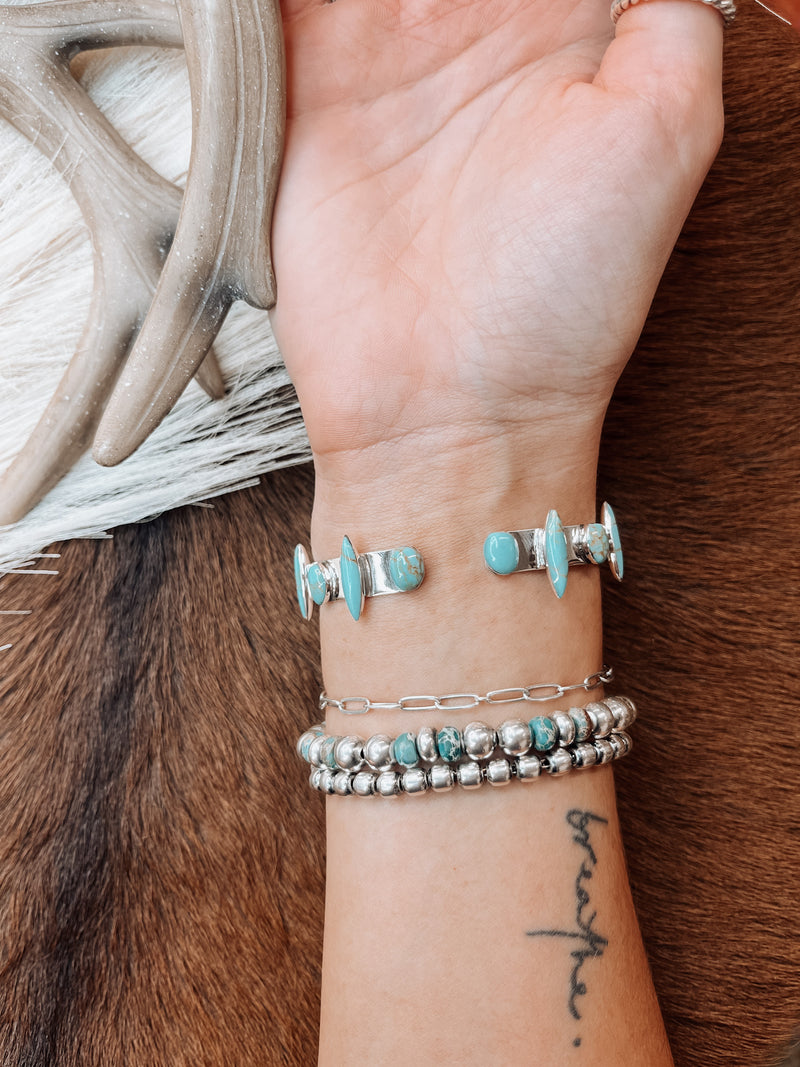 Turquoise Diamond + Circle SS Alternating Cuff