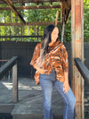 Brown Animal Print Oversized V Neck Dolman