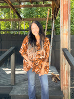 Brown Animal Print Oversized V Neck Dolman