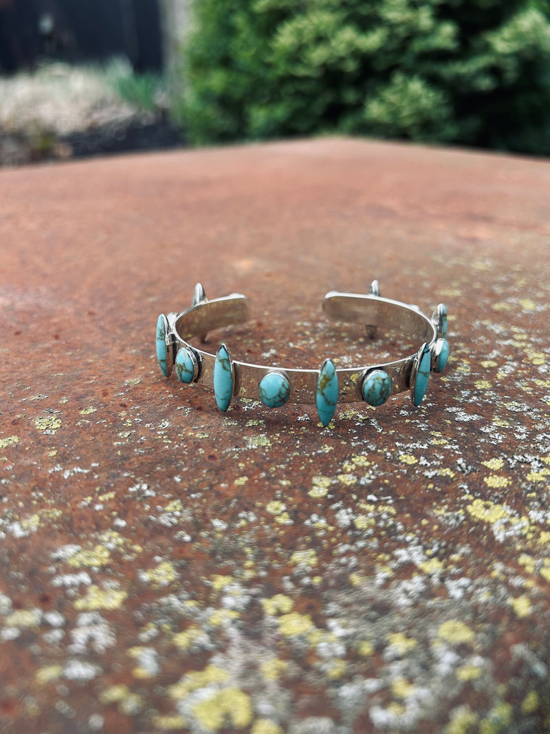 Turquoise Diamond + Circle SS Alternating Cuff