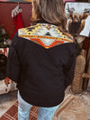 Black Aztec Puff Jacket with Suede Trim