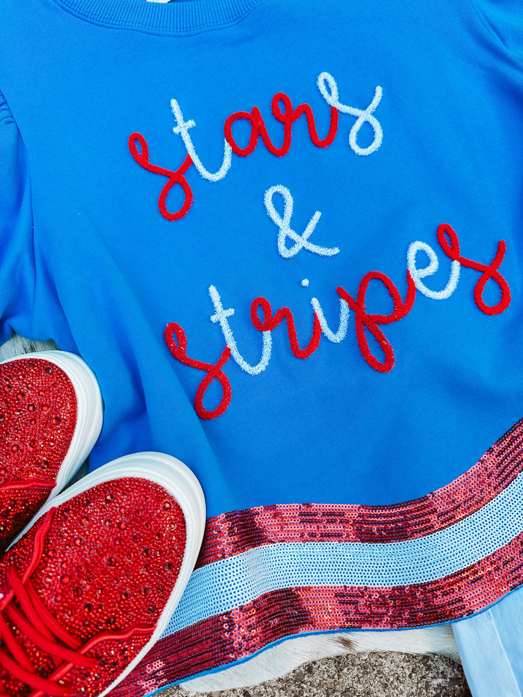 Stars & Stripes Blue Sequin Patch Tee