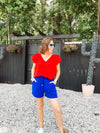 Red Flutter Sleeve V Neck