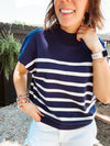 Navy & White Stripe Mock Neck Sweater Tank