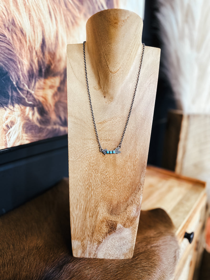 Your Arrow Triple Turquoise Engraved Necklace