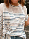 Powder Blue + Ivory Stripe Mesh Inset Tee