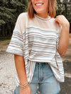 Powder Blue + Ivory Stripe Mesh Inset Tee