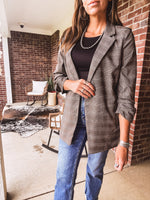 Charcoal Multi Plaid Ruched Sleeve Blazer