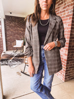 Charcoal Multi Plaid Ruched Sleeve Blazer