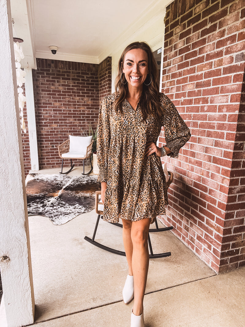 Mocha Mix Print Ruffle Hem Dress