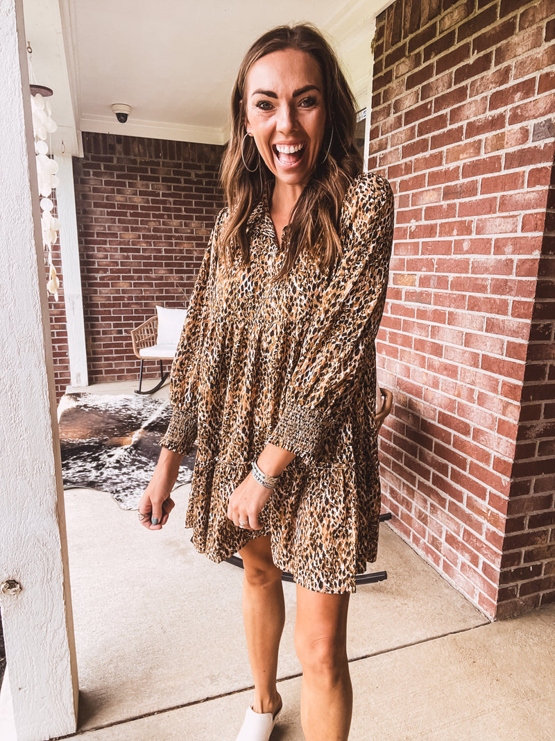 Mocha Mix Print Ruffle Hem Dress