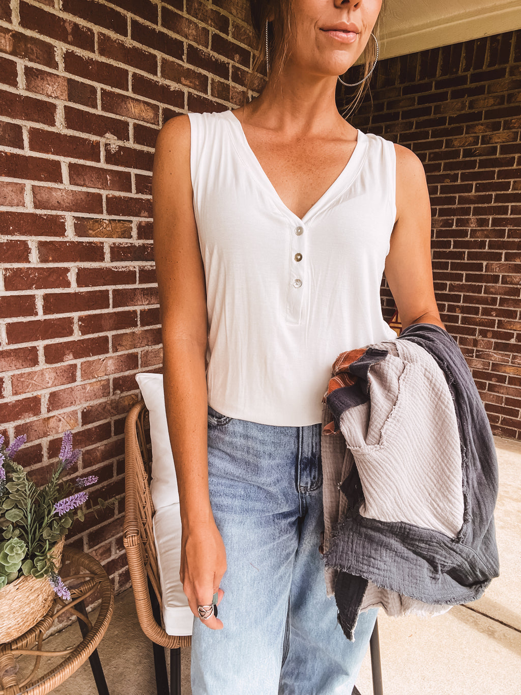 Ivory Front Button Tank