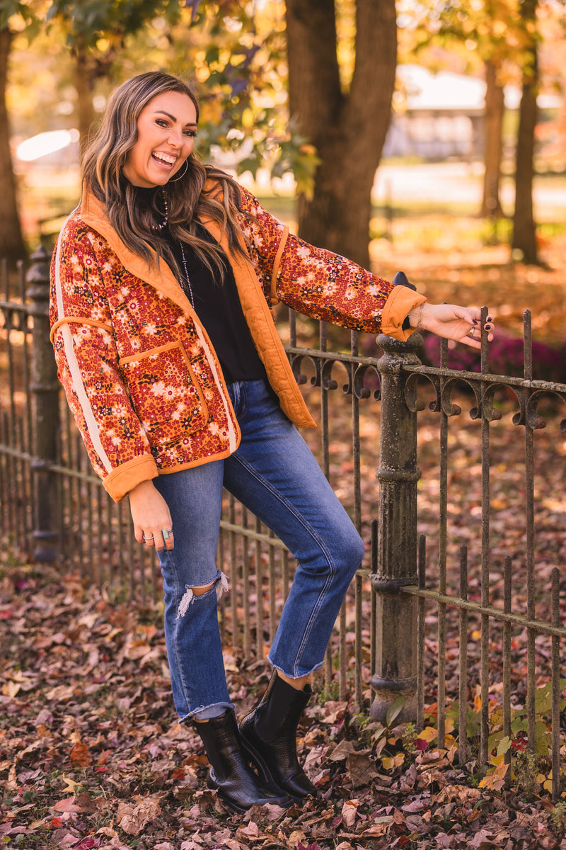 Rust Mix Floral High Neck Jacket