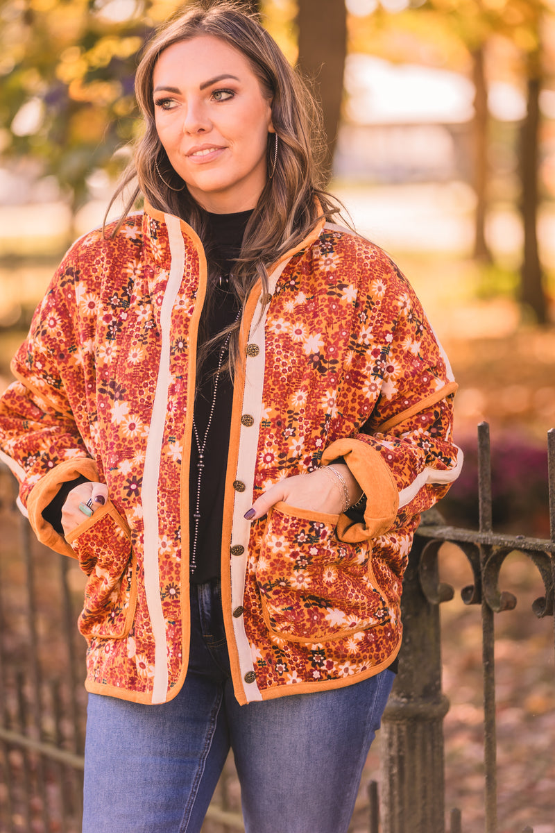 Rust Mix Floral High Neck Jacket