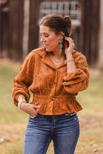 Caramel Corduroy Peplum Jacket