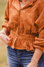 Caramel Corduroy Peplum Jacket