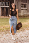 Light Denim Open Slit Midi Skirt