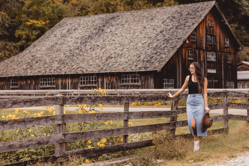 Light Denim Open Slit Midi Skirt