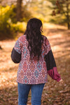 Burgundy + Teal Charcoal Mix Aztec Cardigan