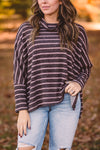 Mocha + Taupe Stripe Cowl Neck