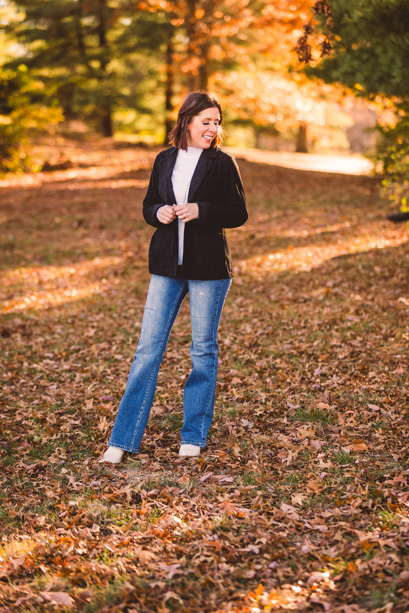 Black Thin Corduroy Blazer Jacket