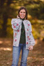 Charcoal + Ivory Stripe Embroidered Blouse