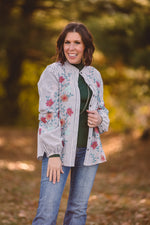 Charcoal + Ivory Stripe Embroidered Blouse