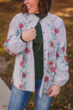 Charcoal + Ivory Stripe Embroidered Blouse