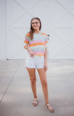 Aqua Orange Pink Metallic Mix Knit Top