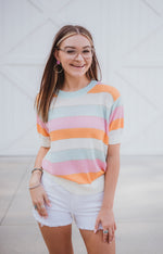 Aqua Orange Pink Metallic Mix Knit Top