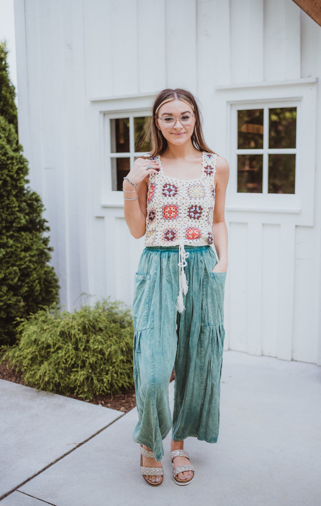 Cream Multi Floral Patchwork Crochet Tank