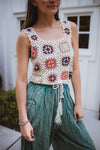 Cream Multi Floral Patchwork Crochet Tank