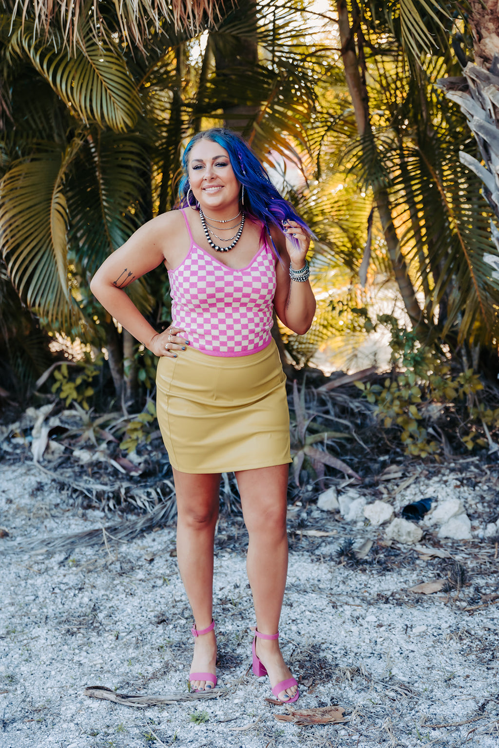 Hot Pink Checker Board Cami Crop