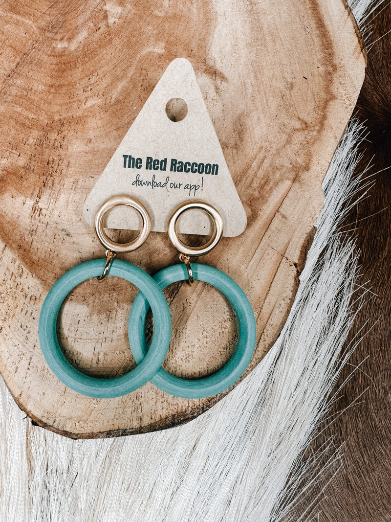 Gold + Mint Wood Open Circle Earring