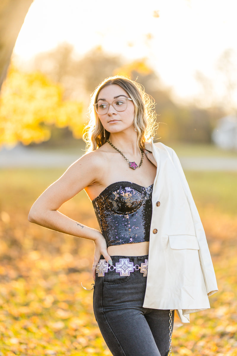 Black Sequin Crop Tank