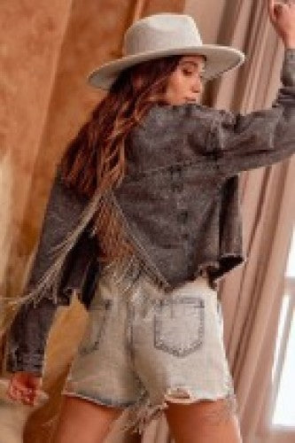 Black Washed Denim Glitzy Jacket