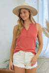 Henley Knit Tank with Front Buttons