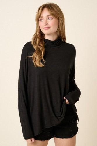 Black Bamboo Mock Neck Oversized L/S