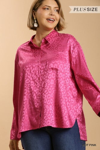 Hot Pink Animal Print Jacquard Button Front L/S